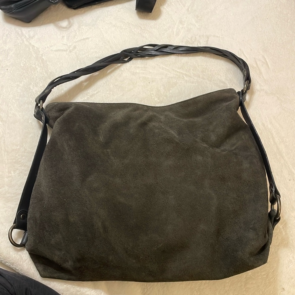 Eileen Fisher suede and leather, dark gray purse